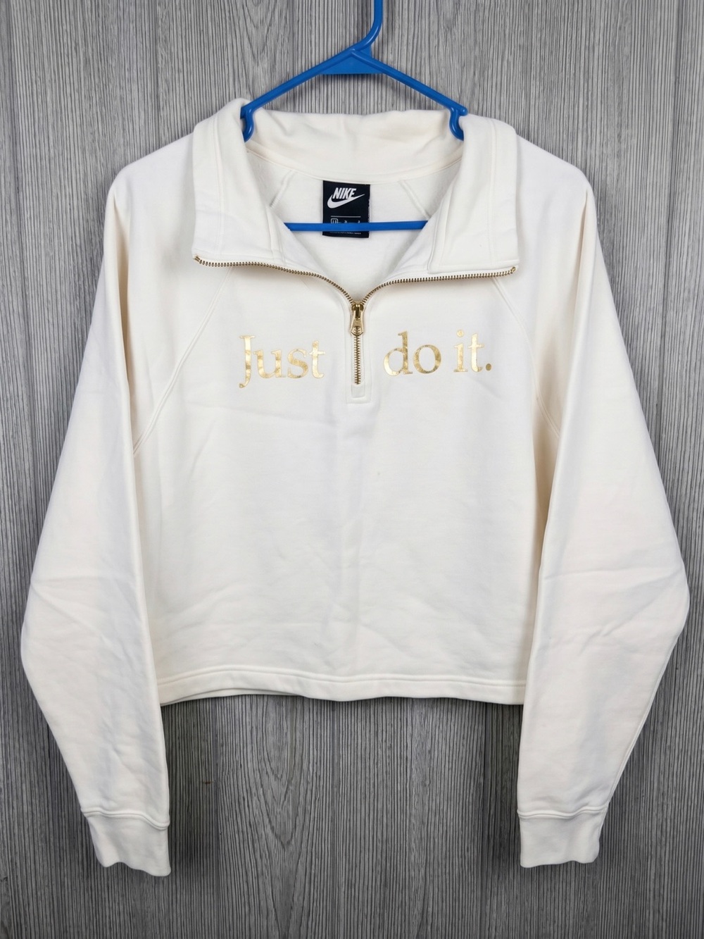 Nike Cream Half-Zip Sweatshirt with Gold Logo